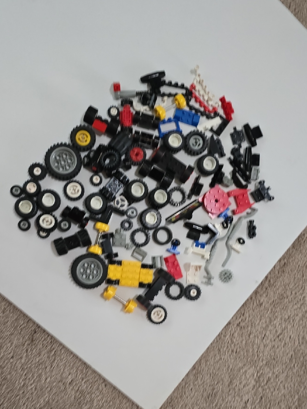 LEGO Mixed Building Toy Wheels and Parts - Black, Yellow, Red, Blue - Picture 1 of 4